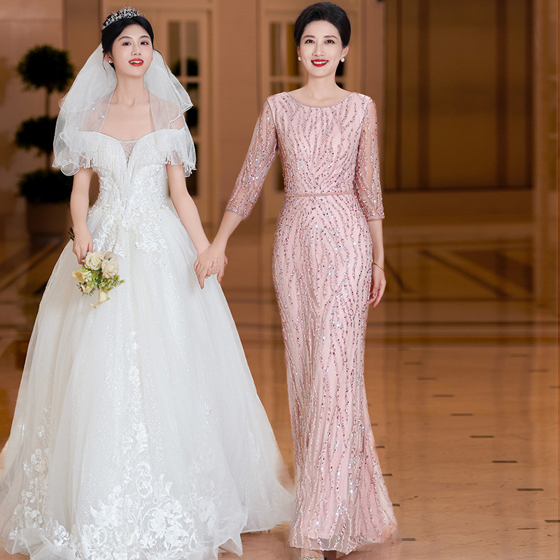 5975高贵喜婆婆高端婚宴礼服轻奢主持演出婚礼喜妈妈礼服绝美长裙