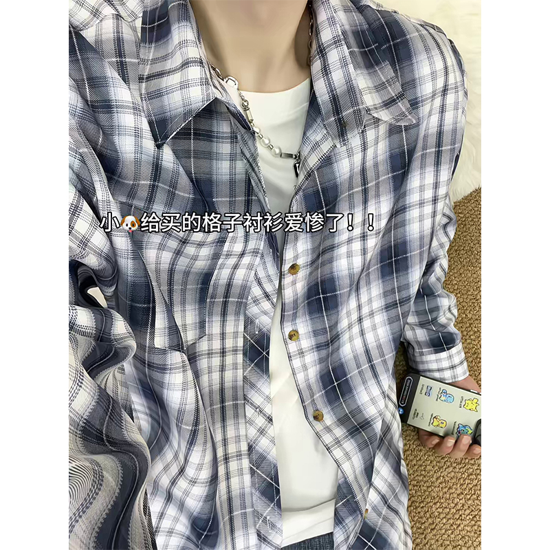 日系条纹格子衫男女同款秋季少年感宽松大码港风ins潮流长袖上衣