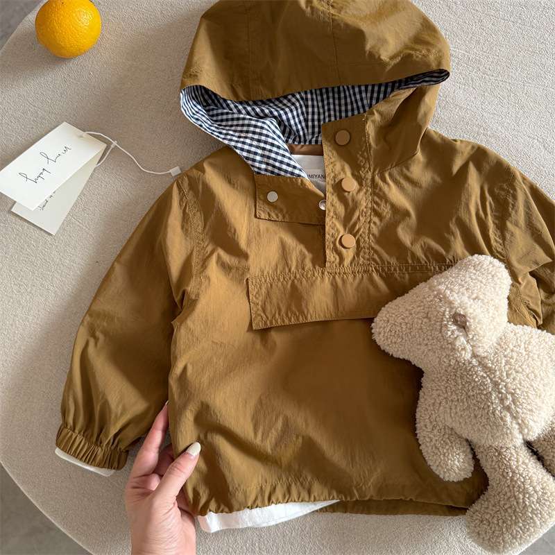 儿童外套春季新品男女童连帽套头外套宝宝工装外套中小童中长款