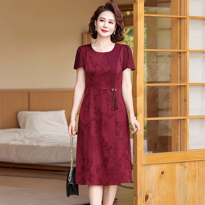 喜婆婆婚宴装2025新款妈妈夏装连衣裙中老年人女夏雪纺裙子