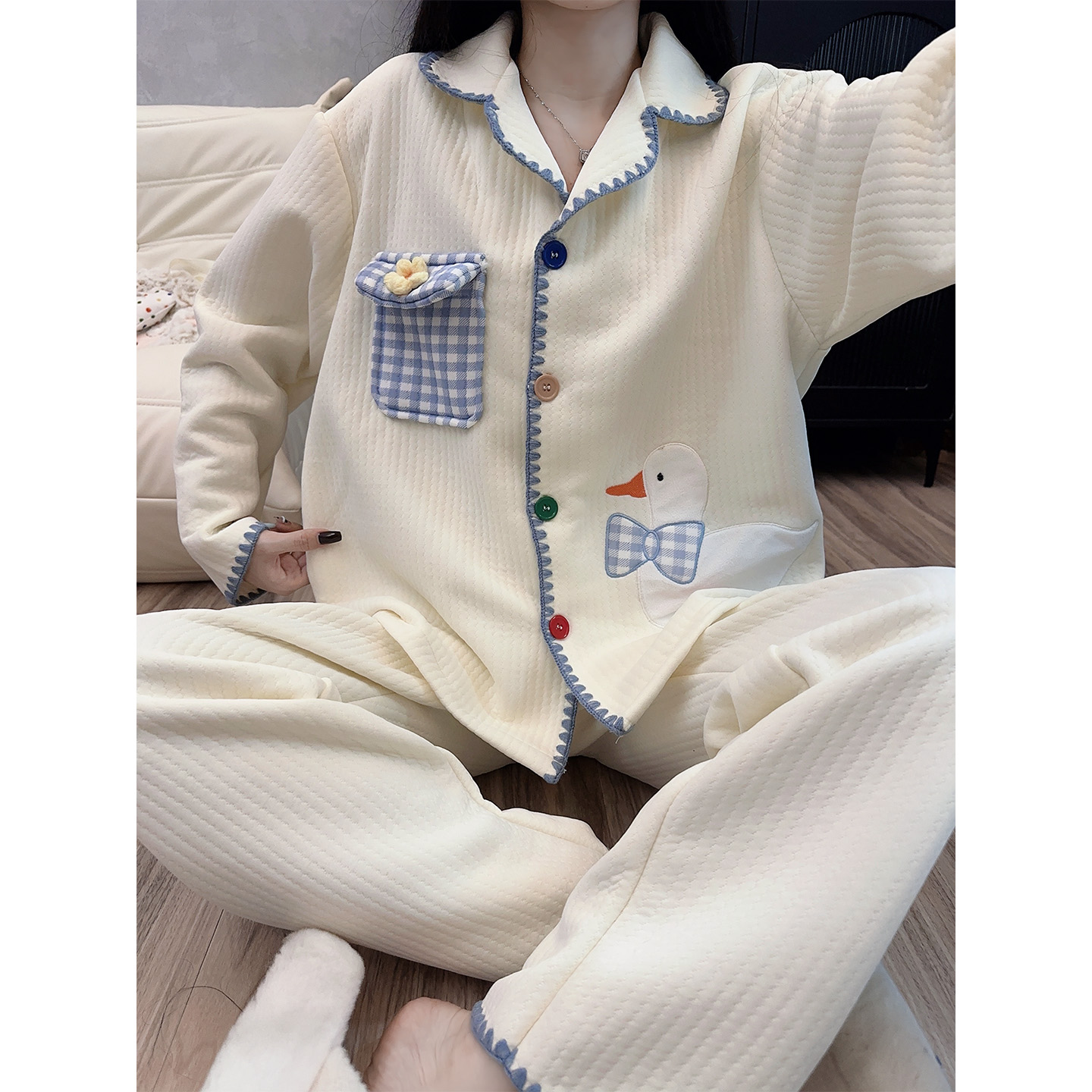 【空气棉】睡衣女款秋冬季可爱鸭子少女夹层保暖2025新款家居服套装
