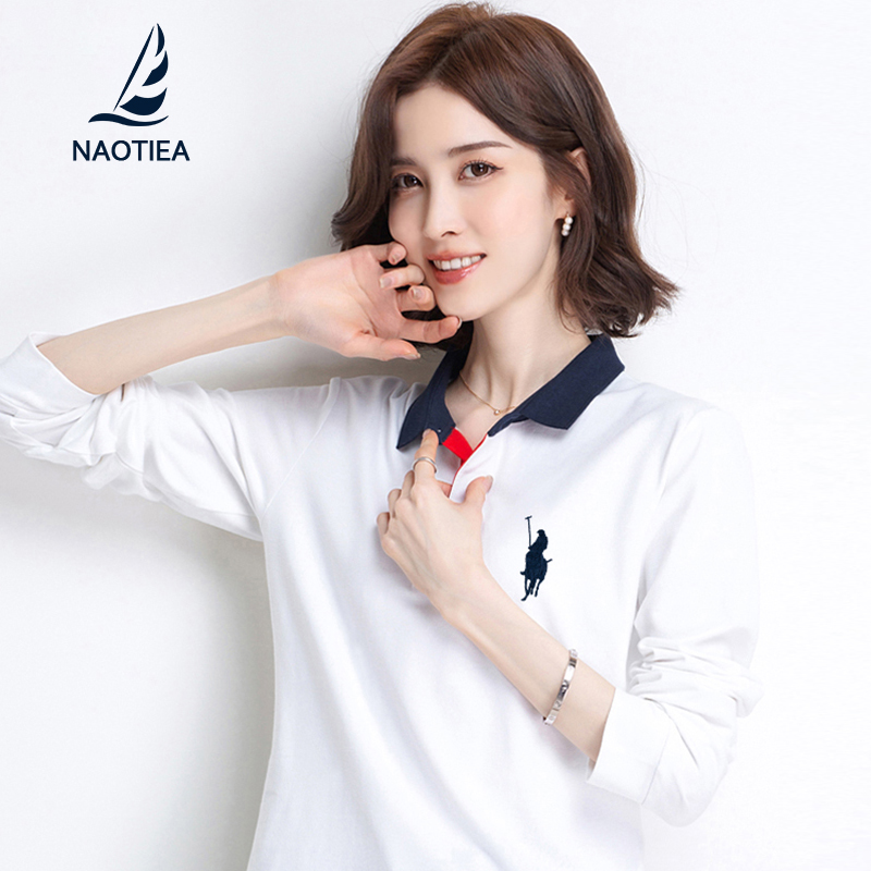 纳奥蒂尔小帆船翻领POLO衫长袖T恤女2025春秋新款品牌大码上衣