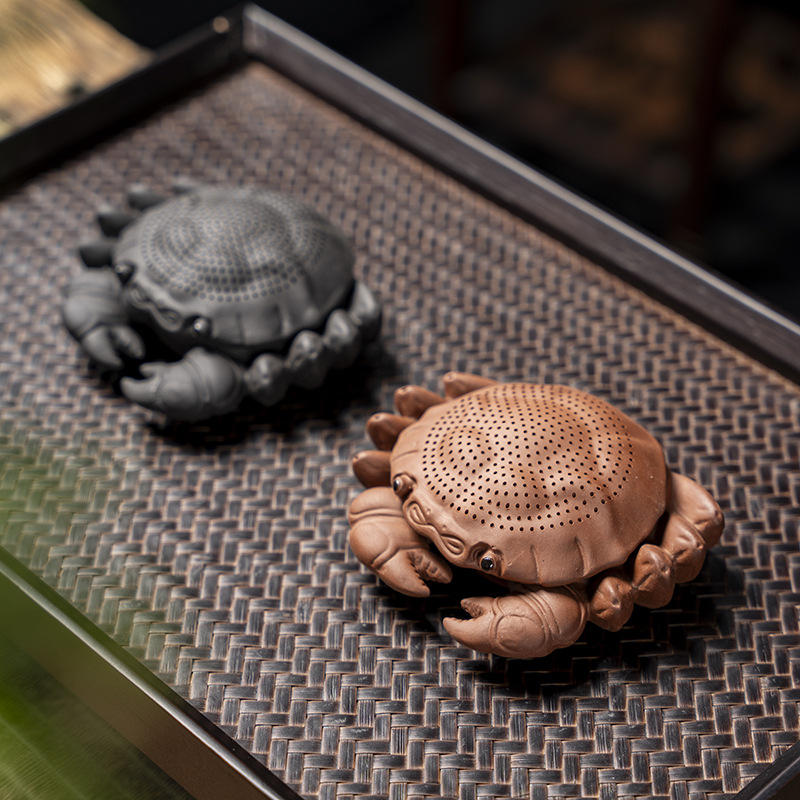 创意螃蟹一体茶漏茶叶过滤网紫砂茶宠摆件茶滤茶道配件滤茶器盖置