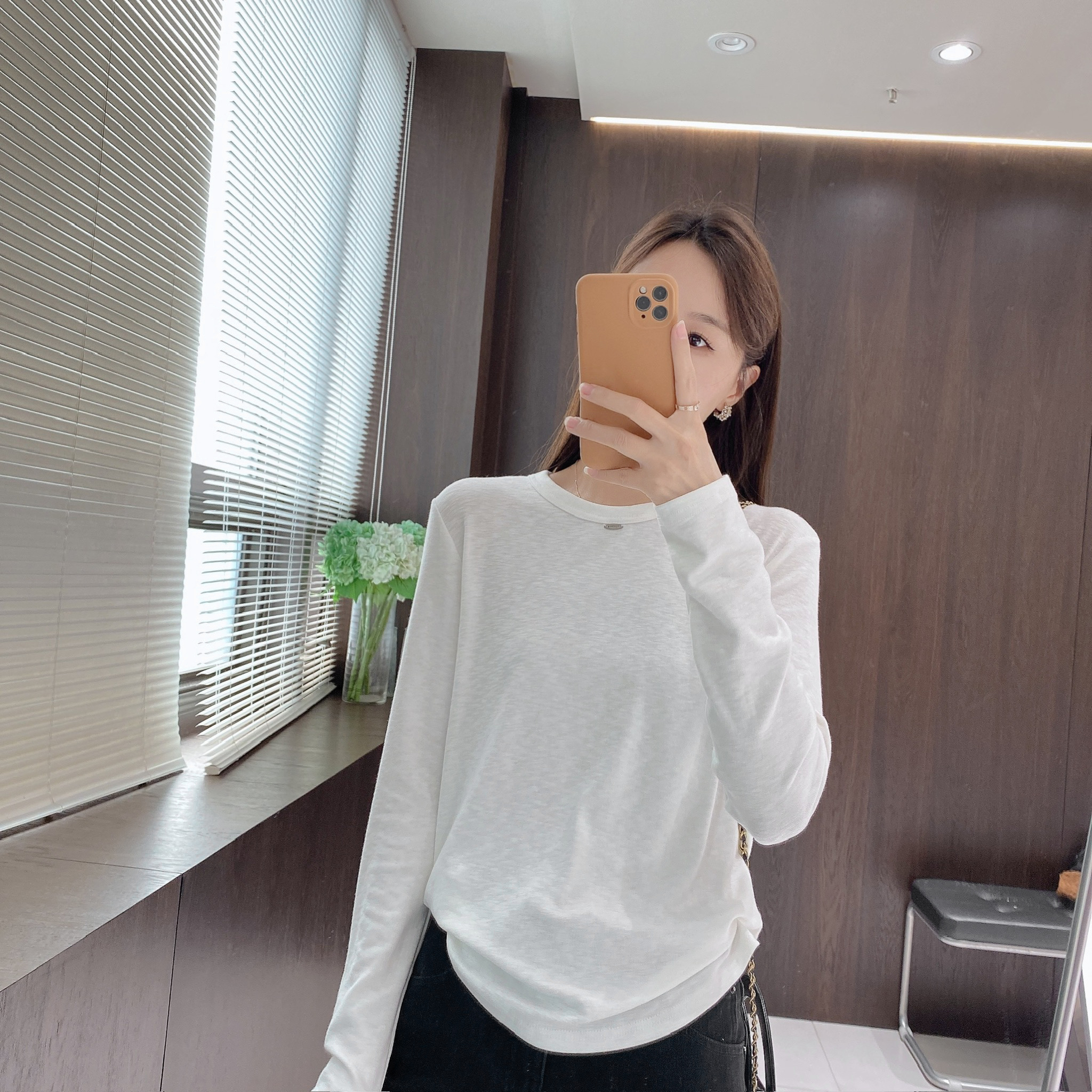 IMFLY金小金自制女装 T恤DYW9825早秋基础款长袖圆领内搭T恤