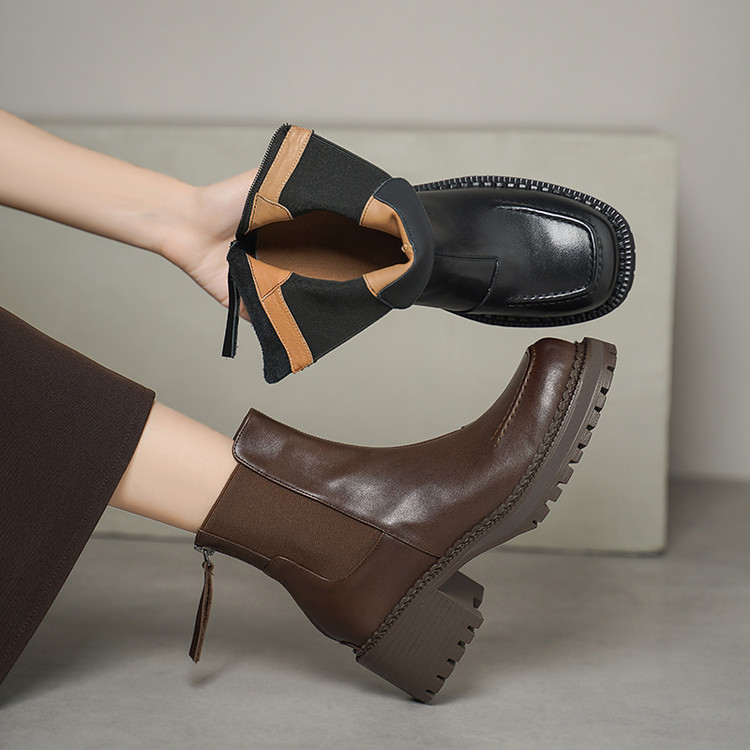 5.5cm 韩版气质百搭舒适厚底切尔西靴秋冬简约网红时尚短筒瘦瘦靴