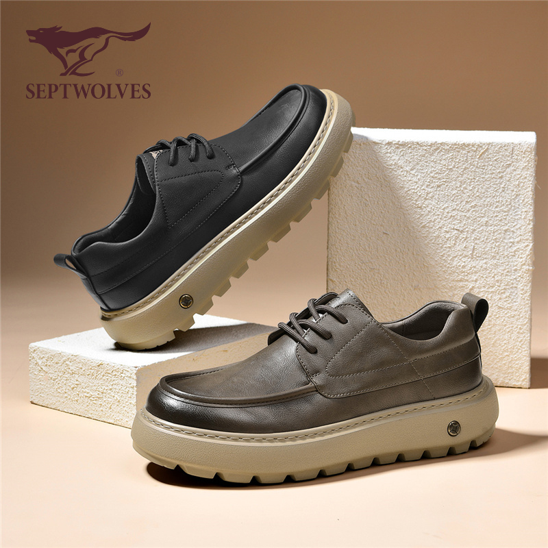 七匹狼正品男鞋秋季新款厚底运动休闲鞋防水防滑软底复古百搭皮鞋