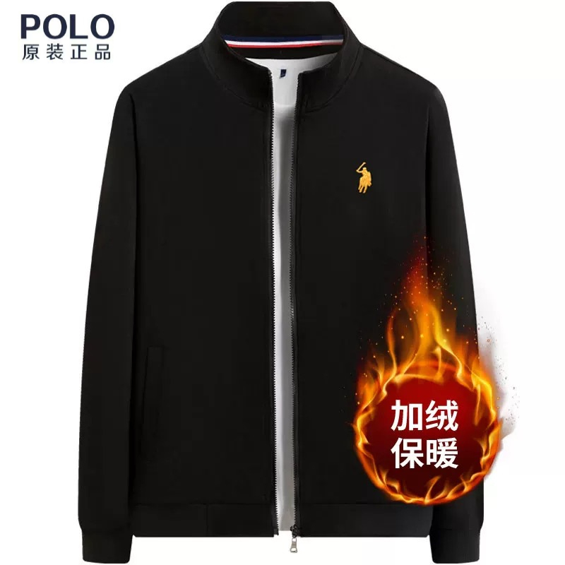 保罗男式秋冬新款中年休闲立领拉链开衫卫衣加绒保暖夹克运动外套