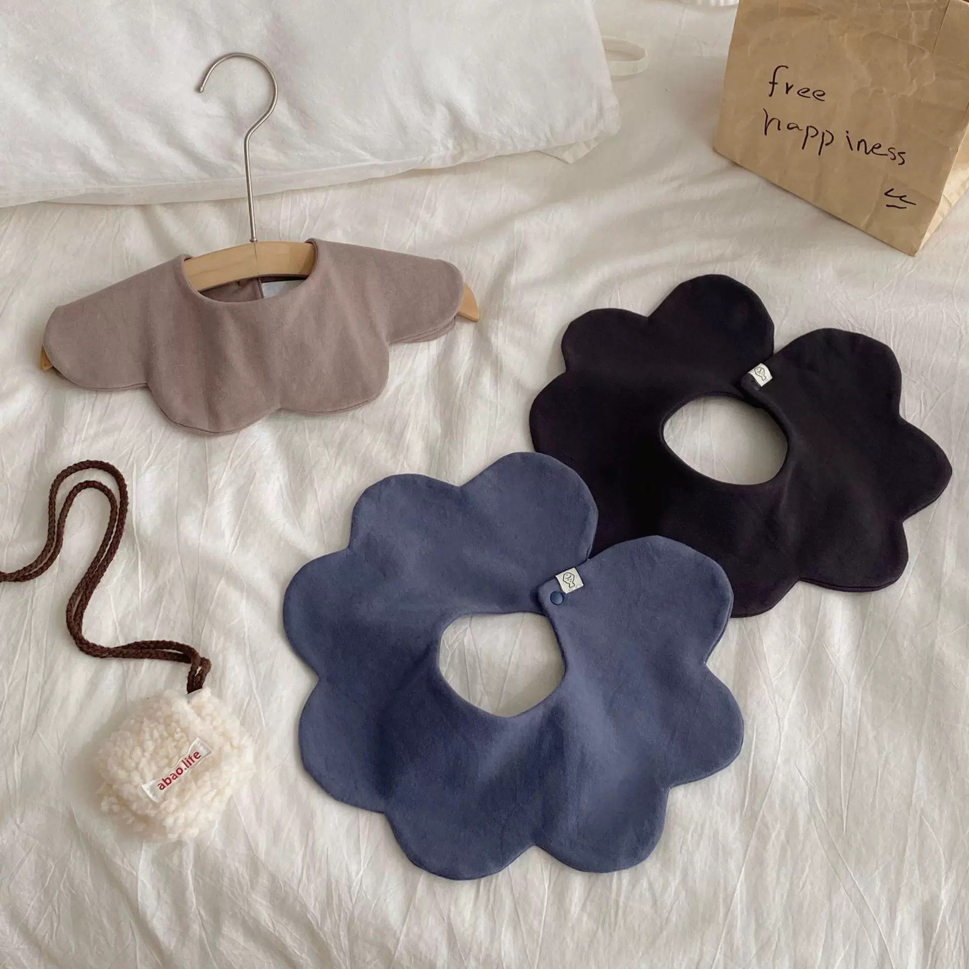 韩版新生儿婴儿口水巾宝宝纯棉A类花瓣围兜纯色围嘴双面口水巾