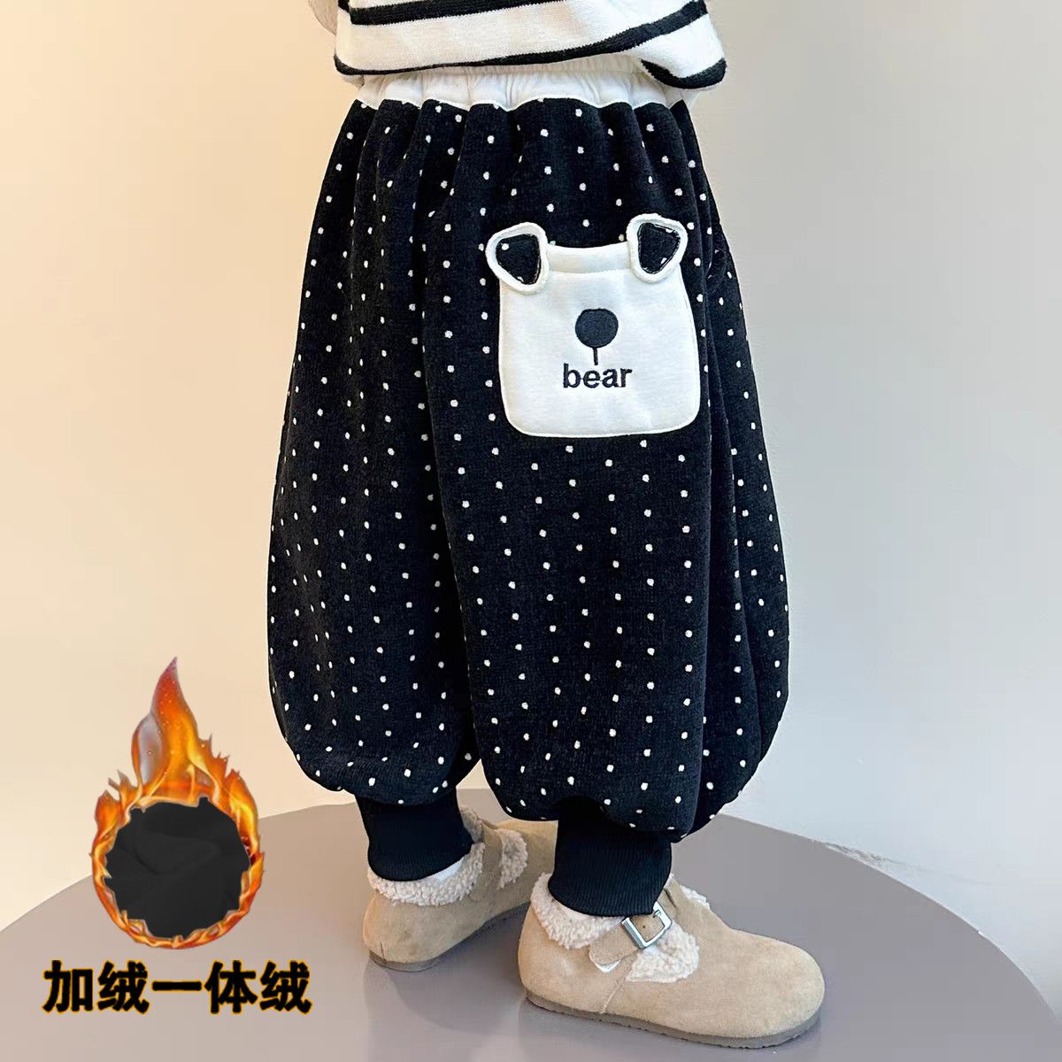 女宝宝加绒裤子秋冬季新款中小儿童女童冬款小女孩加厚灯芯绒长裤