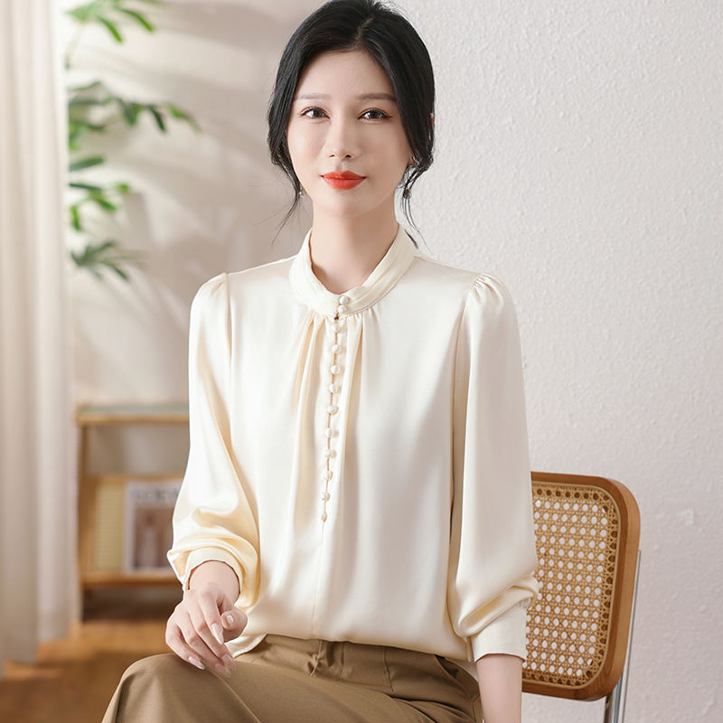 杭州高端大牌真丝衬衫女士长袖小衫早秋新款高级感桑蚕丝宽松上衣