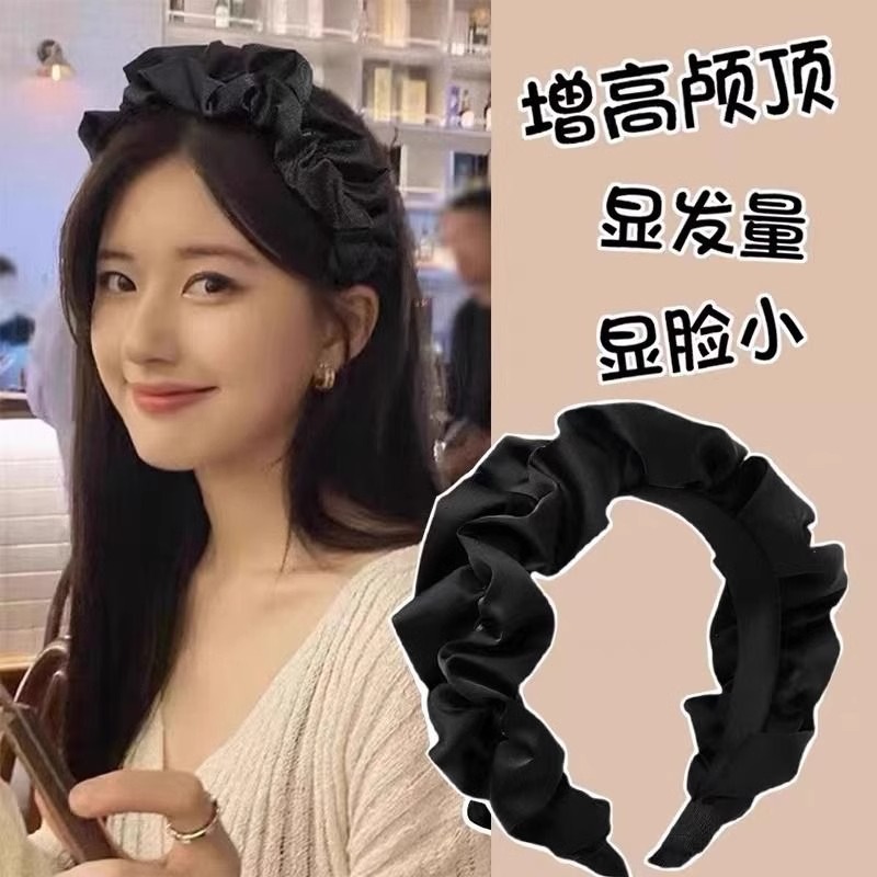 高颅顶宝贝复古大肠头箍木耳宽边褶皱发箍显脸小女增高发卡防滑款