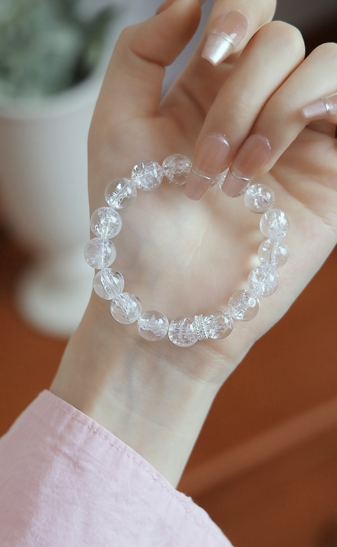 Ben.S本饰 天然喜马拉雅白水晶手链冰裂纹彩虹爆闪水晶高级感A452