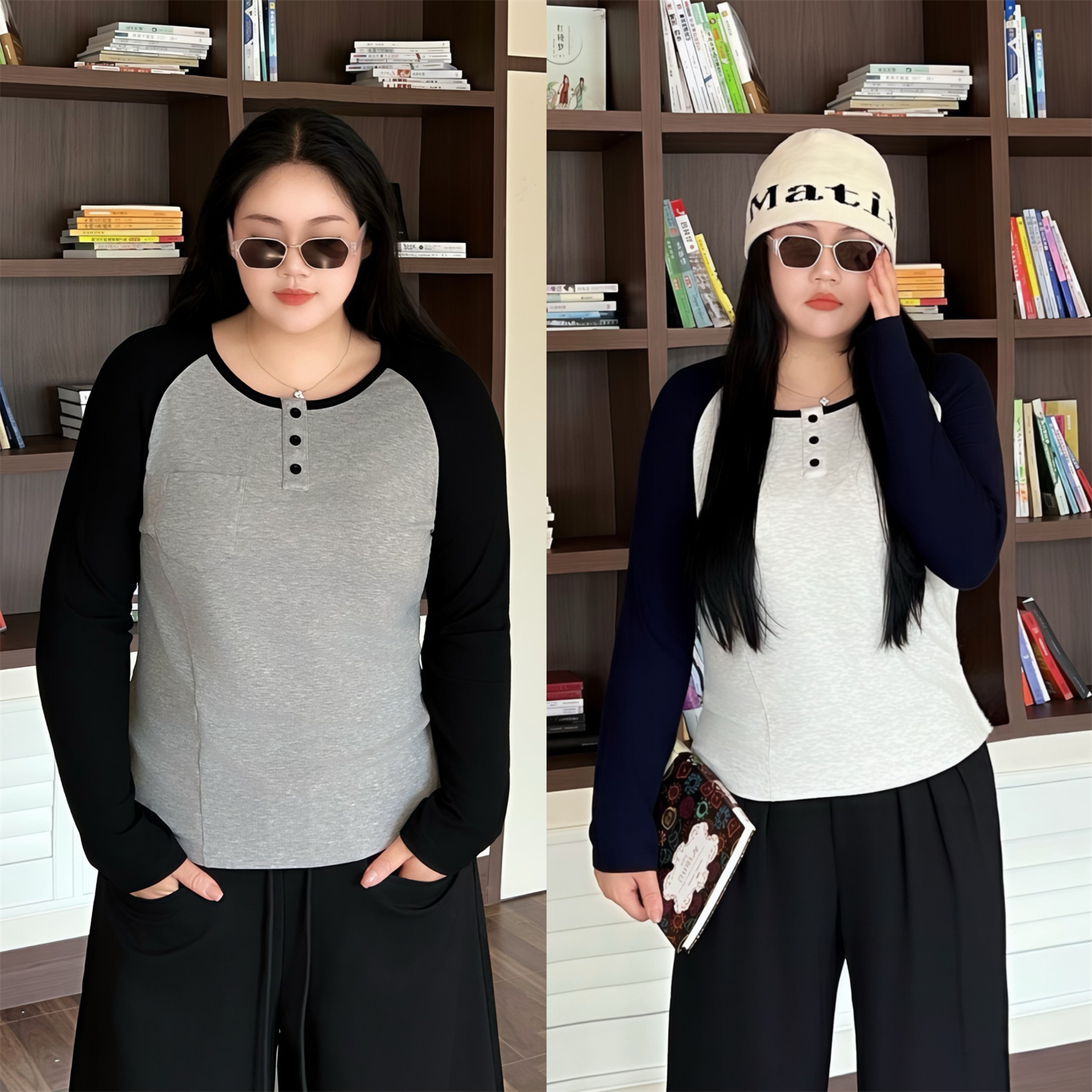 断码捡漏~大码女装秋季花契200斤胖mm莫代尔撞色打底t恤15488-F