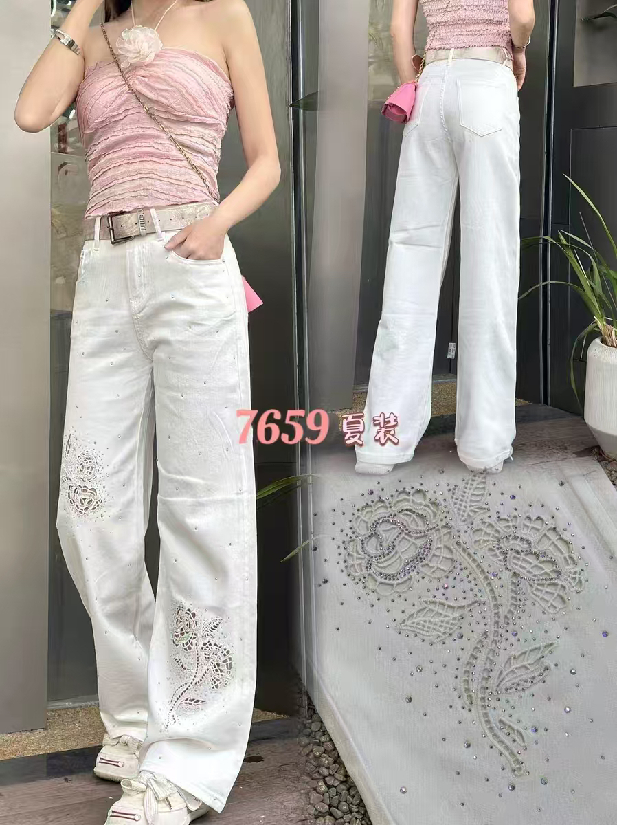 夏季新款重工直筒牛仔裤7659