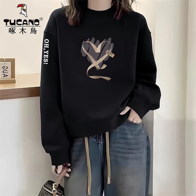 啄木鸟纯棉卫衣胖mm炸街遮肚宽松显瘦减龄气质百搭洋气时尚上衣女