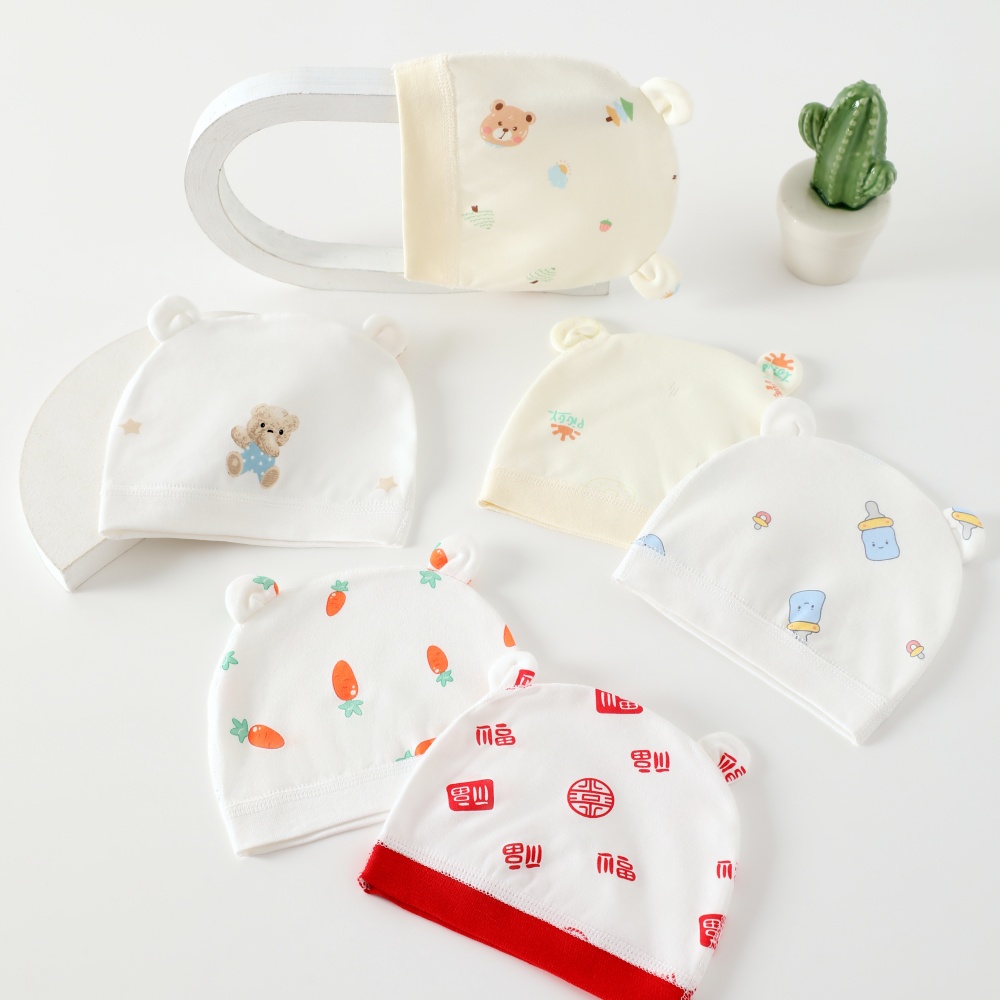 无骨新生儿四季款纯棉胎帽A类100%棉护脑门月子帽婴儿帽子0-3个月