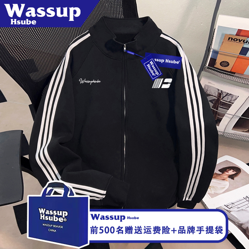 WASSUP HSUBE图案字母印花外套男女新款卫衣秋冬季全拉链立领开衫