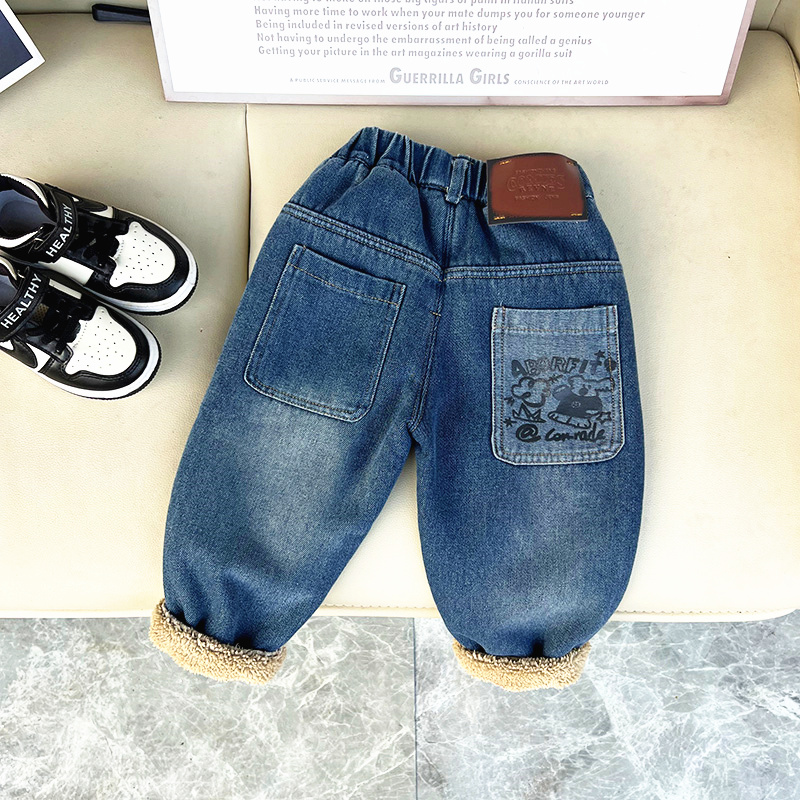 儿童加绒牛仔裤男童新款韩版冬装中小童炸街宝宝秋冬季加厚休闲裤