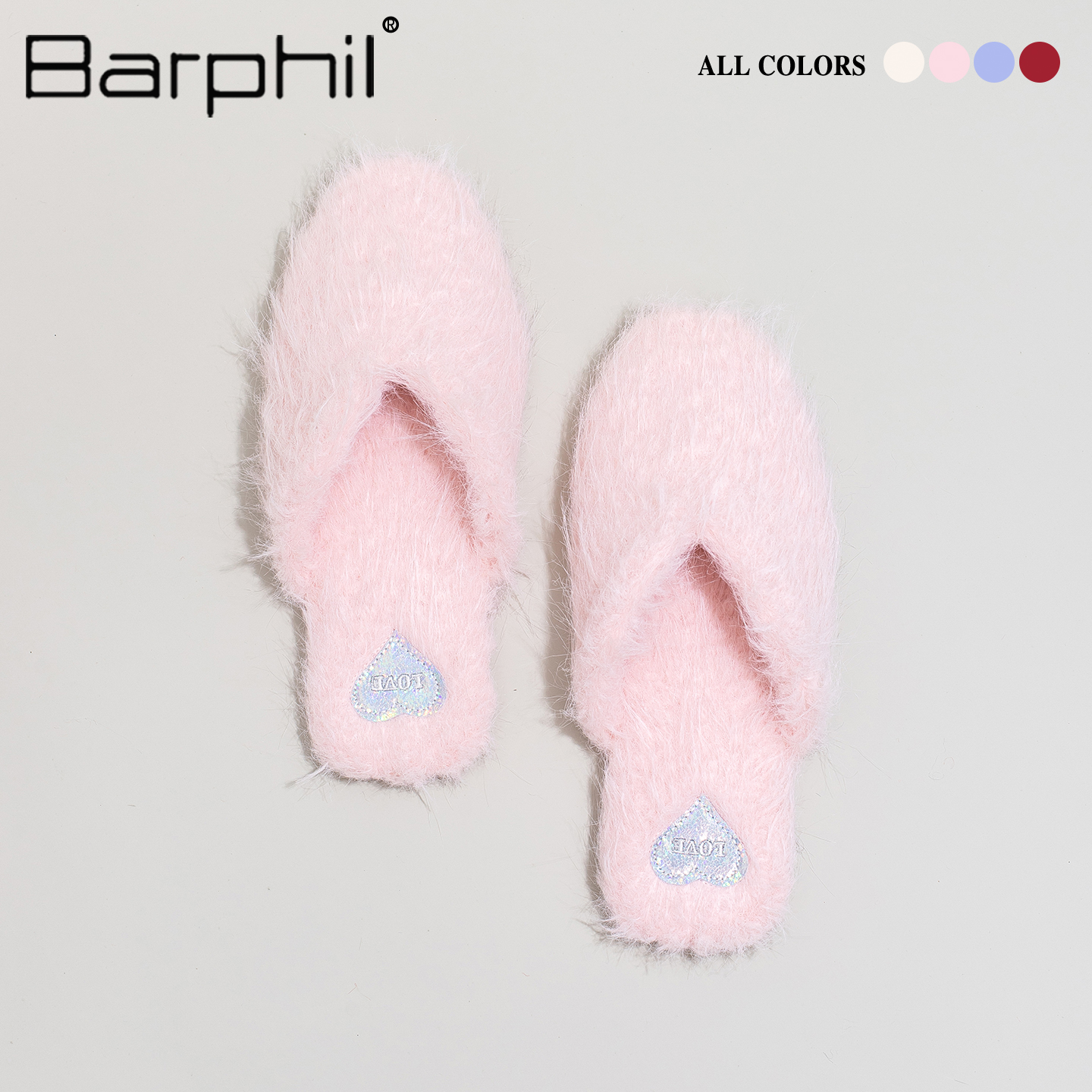 Barphil拖鞋女2025新款秋冬室内家居毛绒保暖包头棉拖鞋爱心静音
