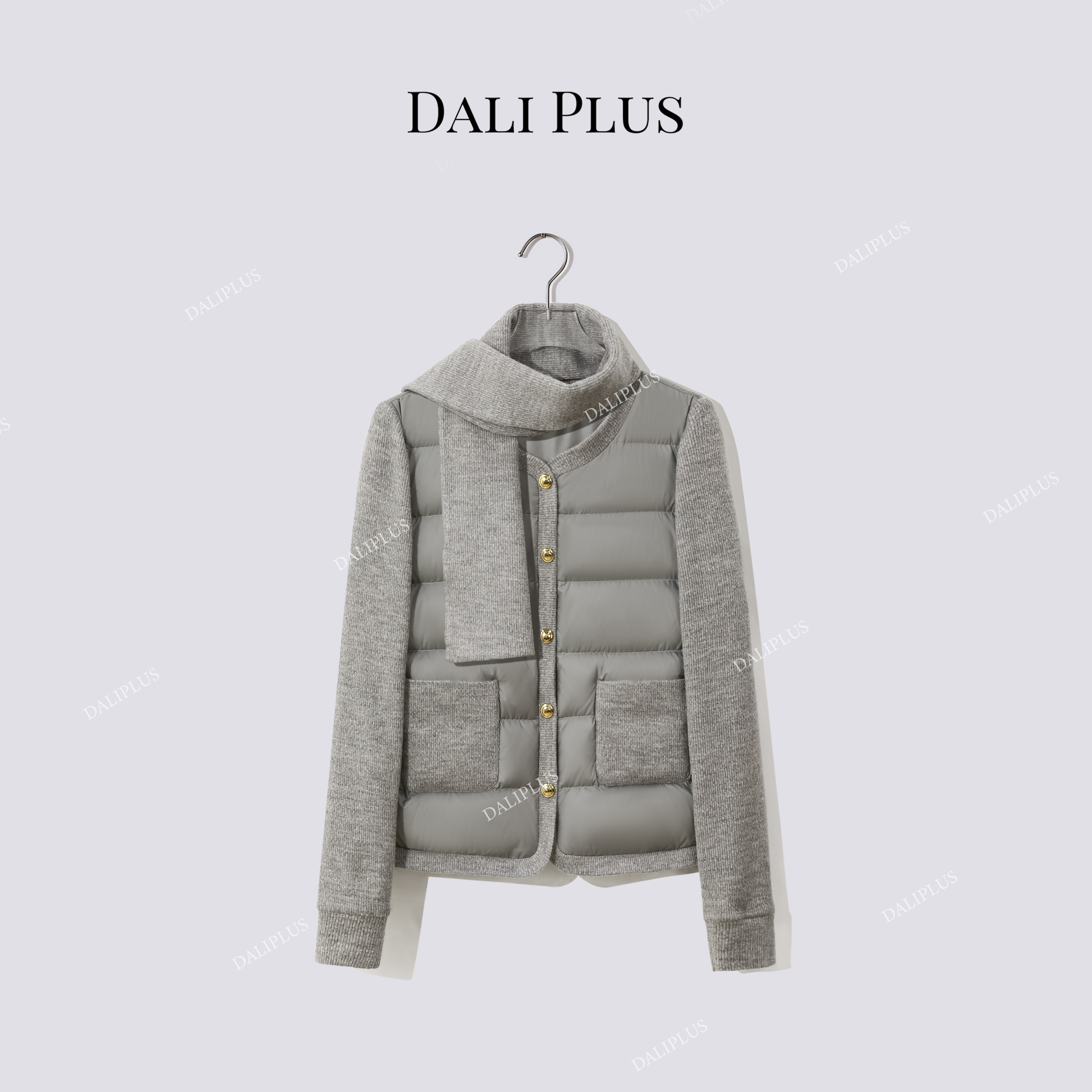DALI PLUS“95鹅绒服拼接羊毛针织”时髦围巾+羽绒服-D5ST1482