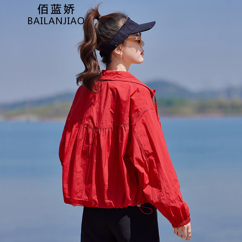 红色薄款防晒衣女2025夏季新款时尚百搭小个子短款透气防晒服外套