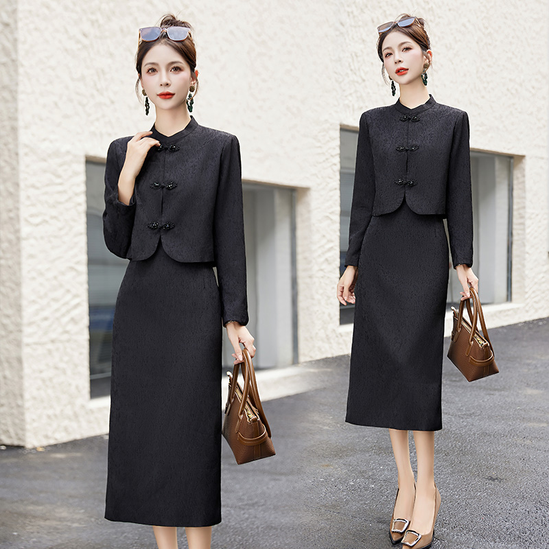 新中式极简风时尚套装小香风长款修身牛仔风痞帅日系春秋显瘦气质