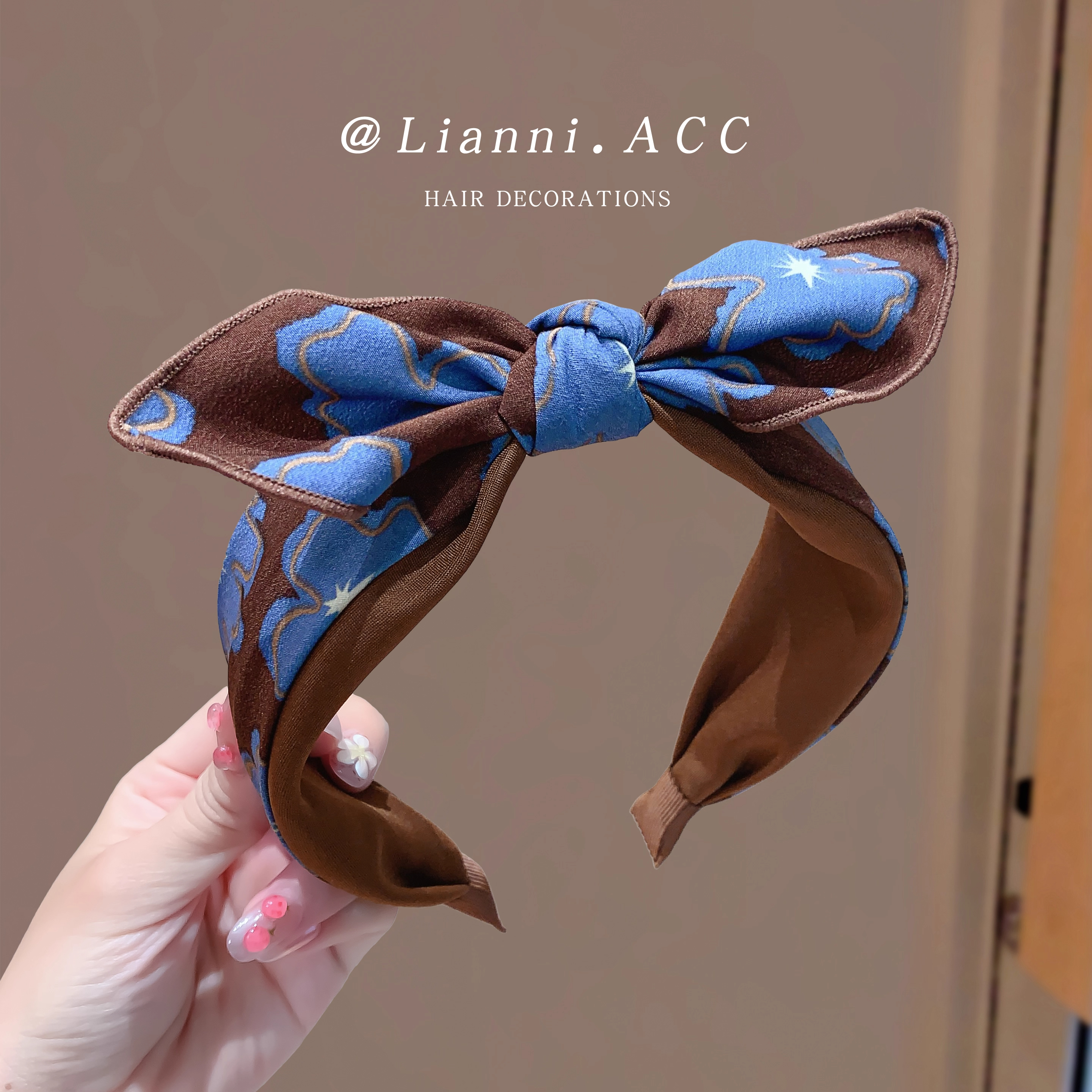 高品质缎面咖色洋气蓝色蝴蝶发箍女时尚宽边兔耳朵外出百搭发卡