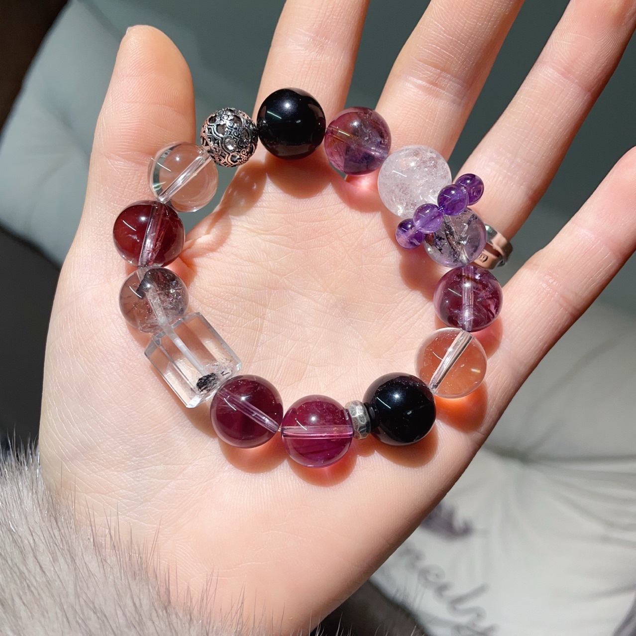 2025原创九紫离火手串天然紫水晶圆珠10mm单圈紫色夜宴宝石