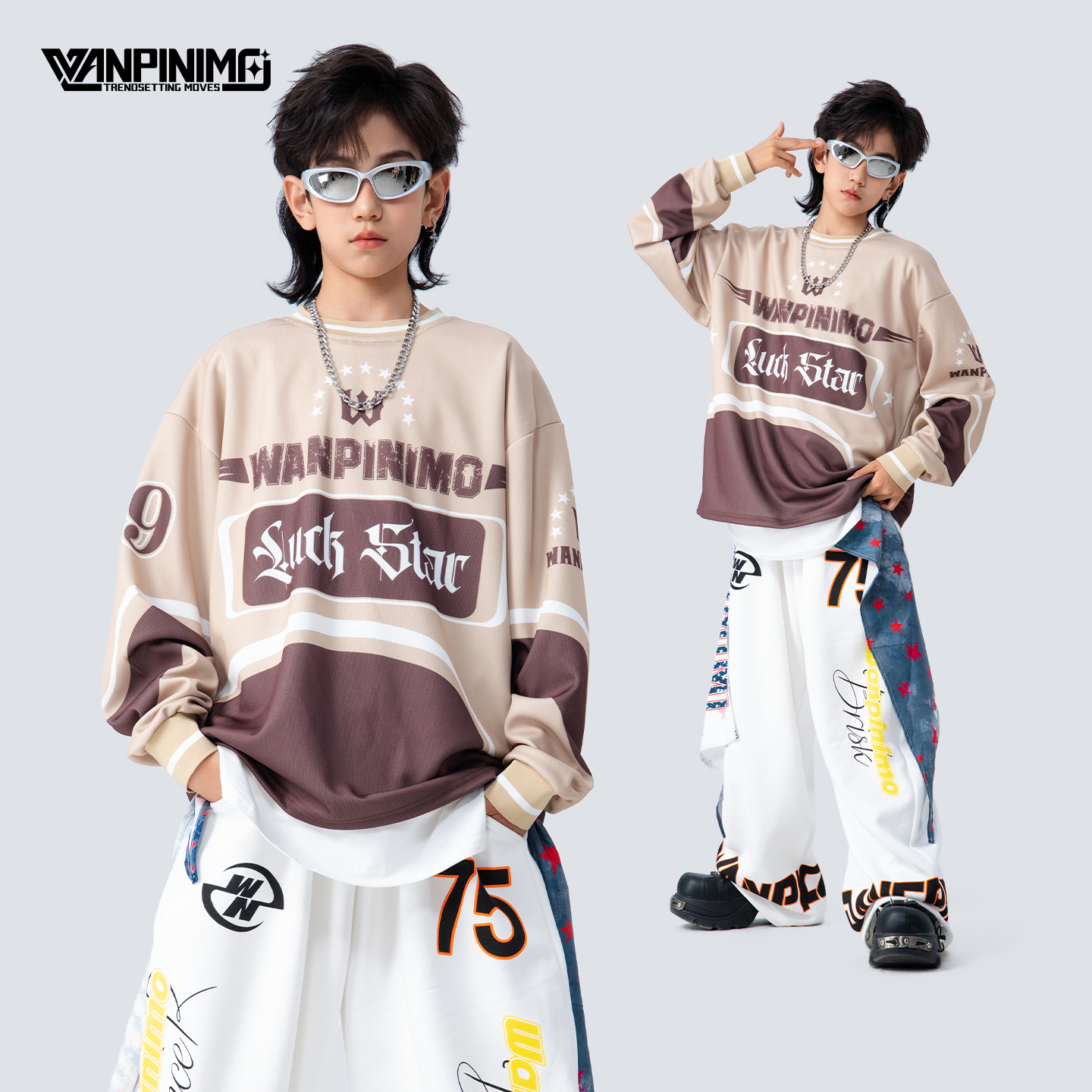 顽皮尼莫童装嘻哈街舞儿童潮服男童炸街少儿宽松潮牌演出服Z2639