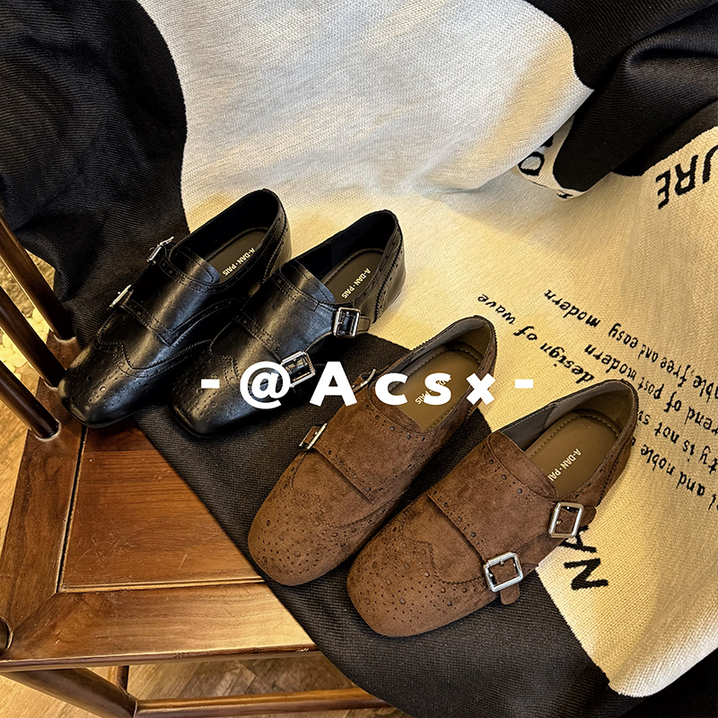 【阿茶】手作雕花~2025秋季新款圆头复古英伦风厚底乐福鞋单鞋女