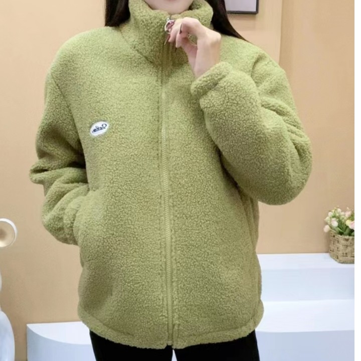 2025秋冬季新款纯色高领加绒加厚时尚百搭立领颗粒绒外套