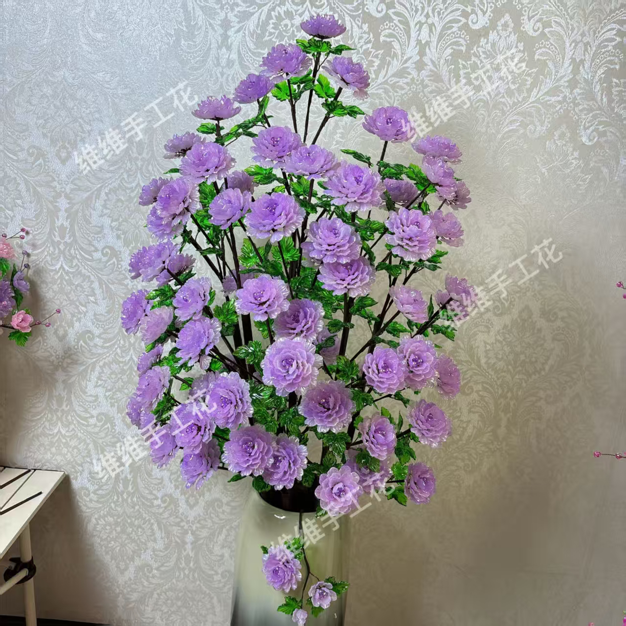 【送8号杆】落地马贝果冻渐变仿玉牡丹花手工材料包（维维推荐）