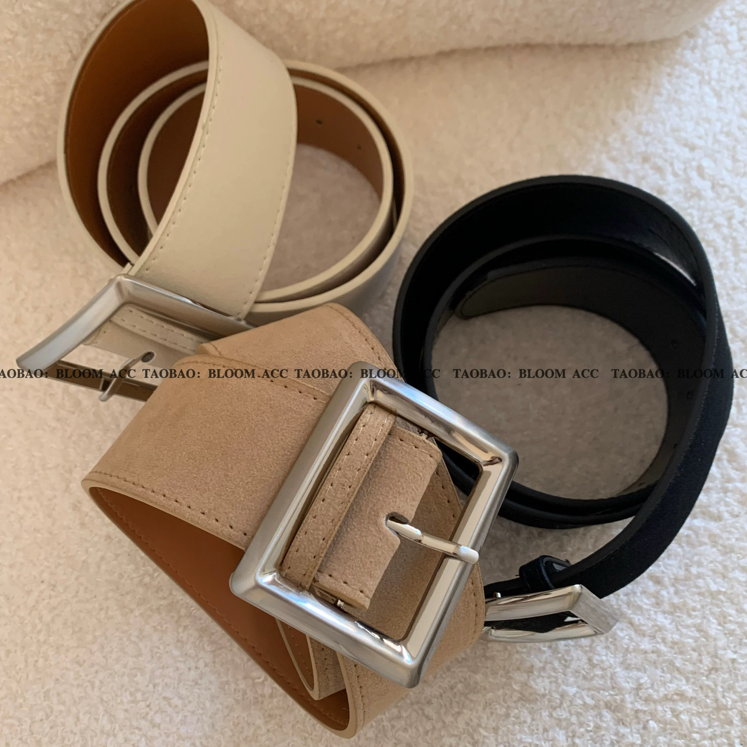 韩国东大门新款简约卡其色麂皮绒pu皮革腰带宽皮带百搭配饰带