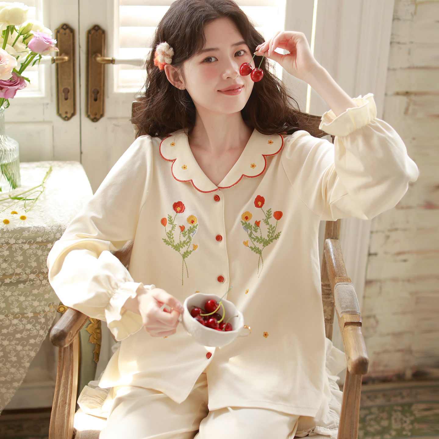 『虞美人』富朵月子服春秋孕妇纯棉针织睡衣产后哺乳待产外穿家居服