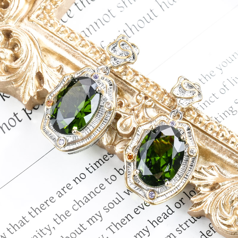 铜合金合成锆石耳饰 气质绿色轻奢时尚复古简约精致耳饰7149-1