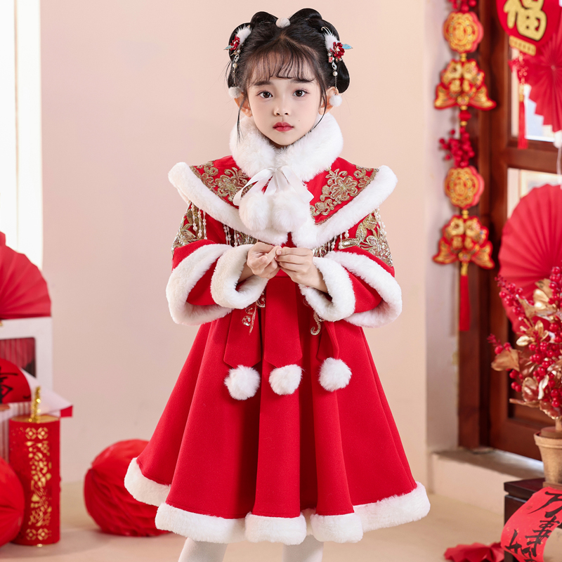 女童拜年服冬装新年衣服中国风儿童过年喜庆汉服唐装宝宝周岁礼服