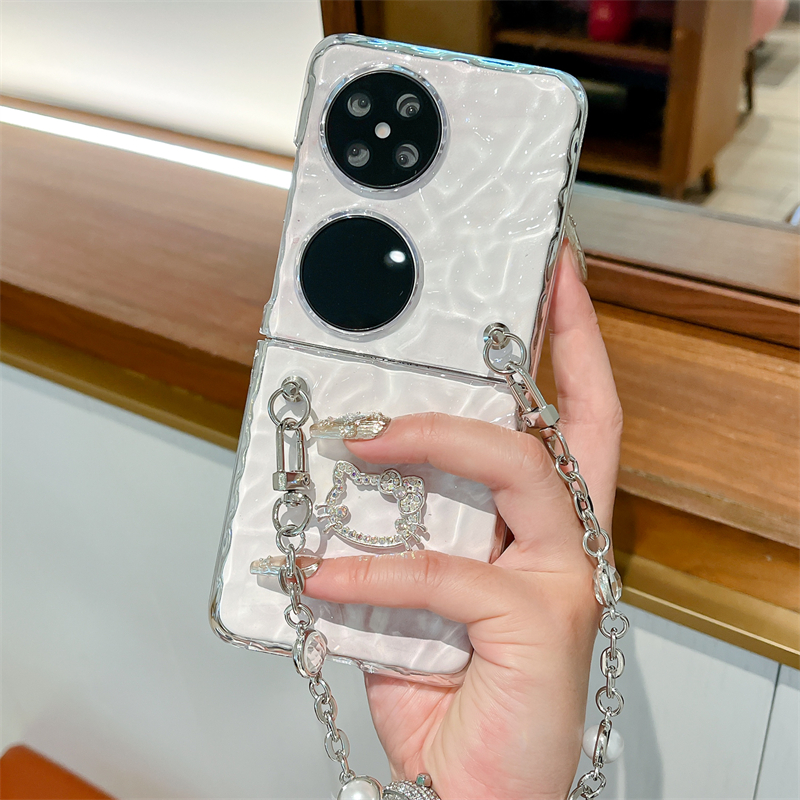 适用于华为pocket2手机壳水波纹p50pocket折叠屏水钻KT猫女保护套