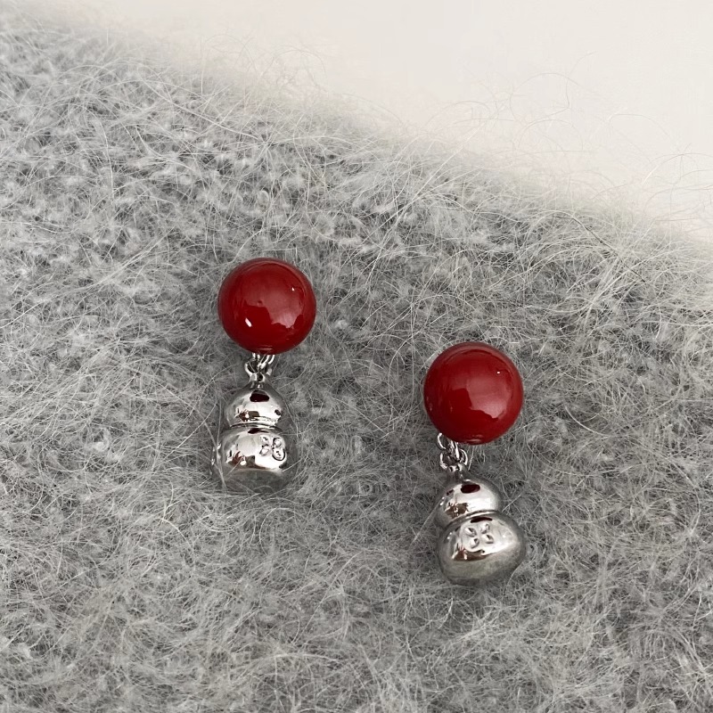 铜合金耳饰 新年红色圆珠葫芦耳环小众独特绝美新中式高级感耳钉