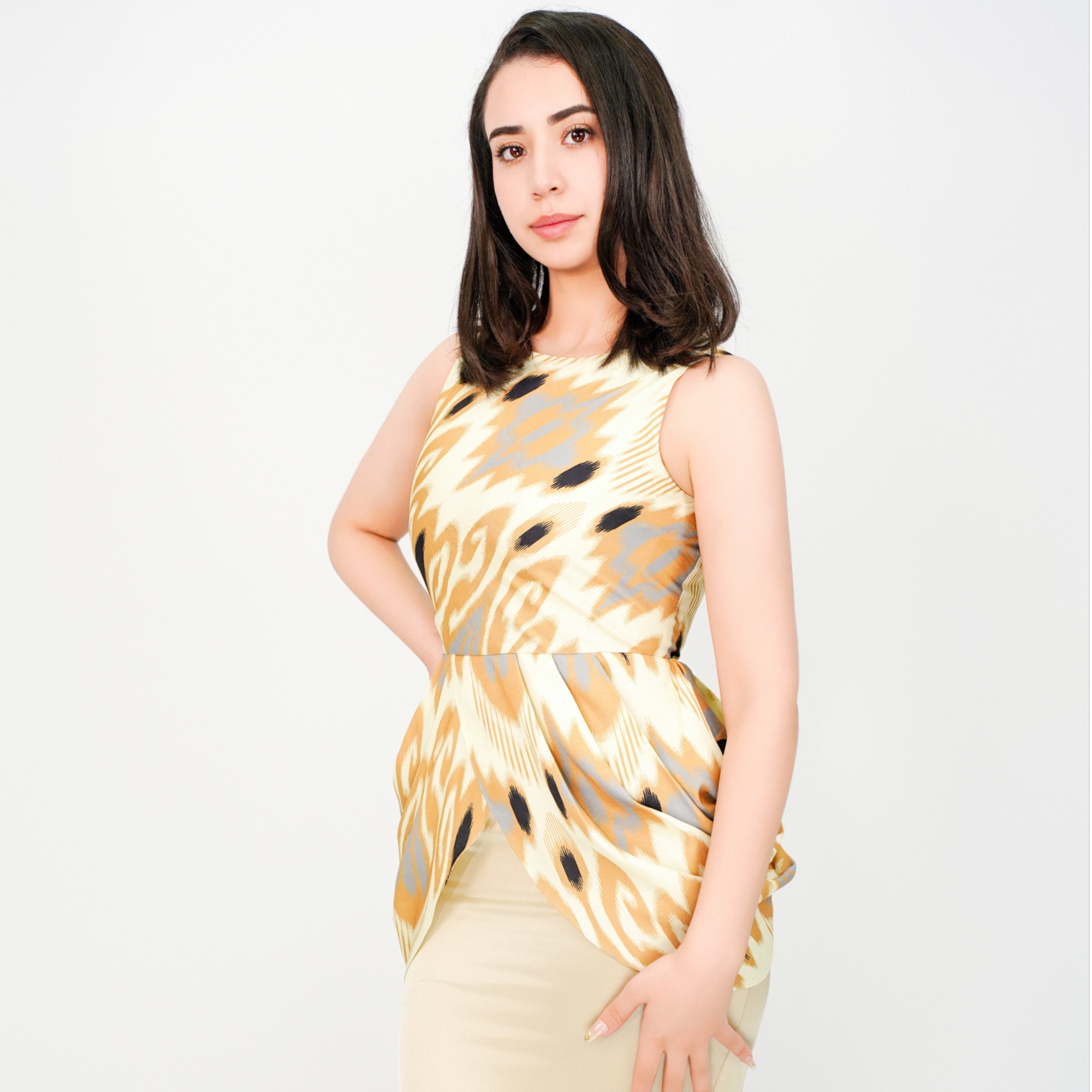 FILANDO|腰部褶皱艾德莱斯拼接鱼尾连衣裙