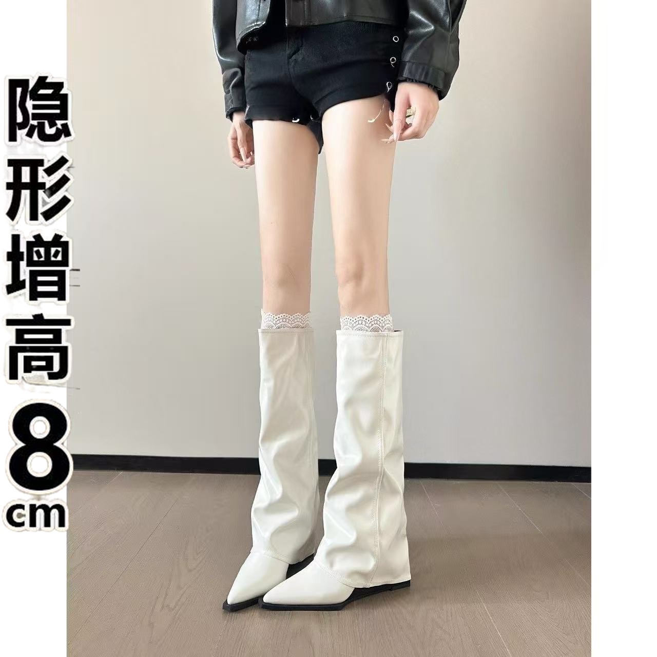 巨好看 ~内增高裤管靴女2025春秋新款小个子尖头骑士靴长靴瘦瘦靴