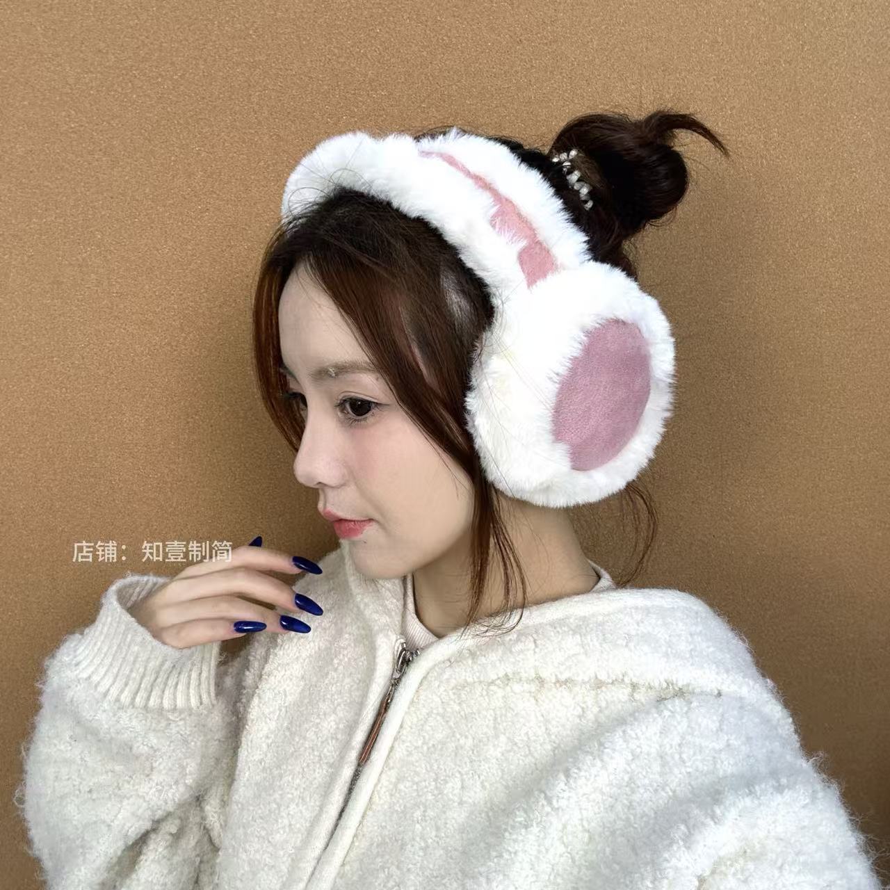 加绒加厚毛绒保暖防冻耳套骑行护耳简约女韩版情侣同款可折叠收纳