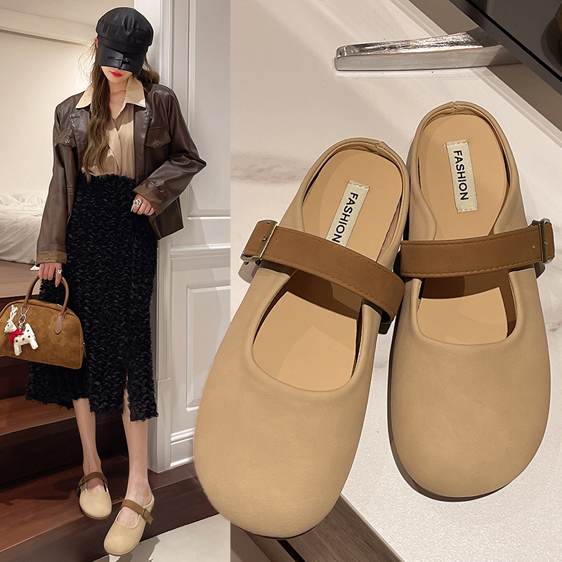 法式包头软底拖鞋女2025秋季新款鞋子休闲平底懒人外穿拖鞋女