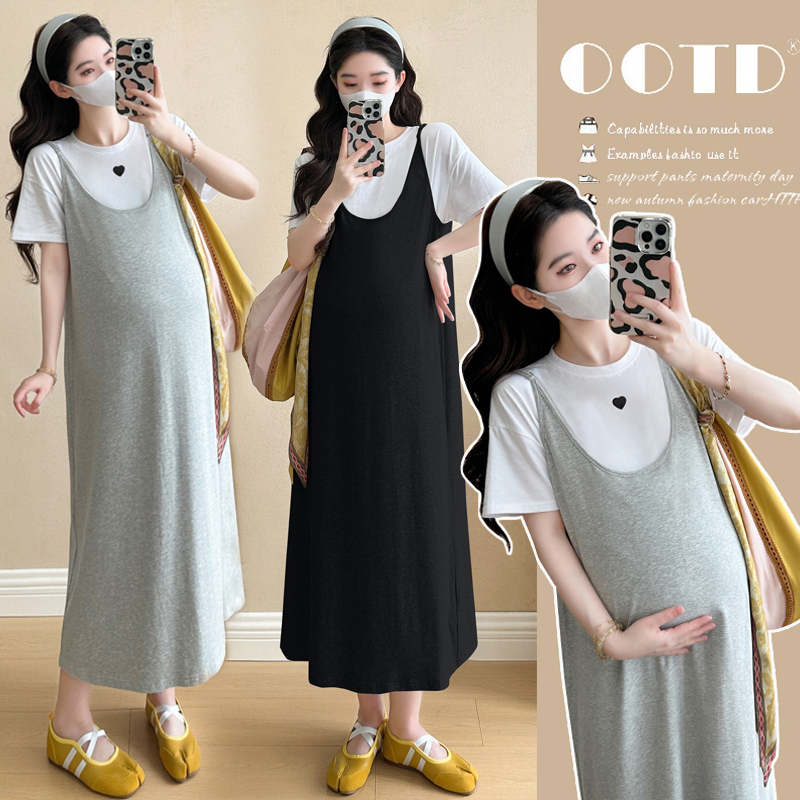 2025夏季新款韩版时尚短袖棉T恤+吊带裙两件套套装外穿休闲百搭