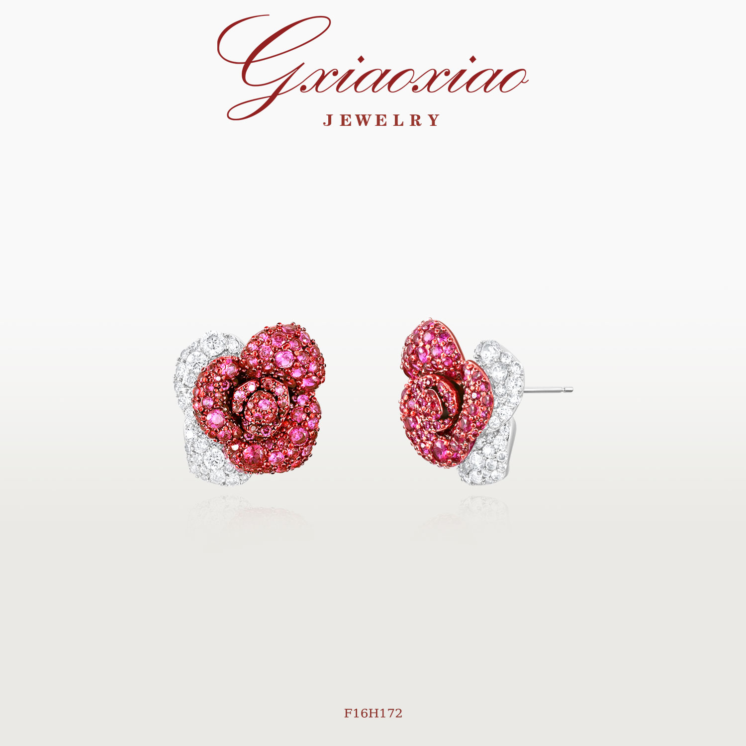 G XIAOXIAO合成锆石耳饰 【黑魔术红玫瑰】轻奢气质玫瑰耳环F16H172
