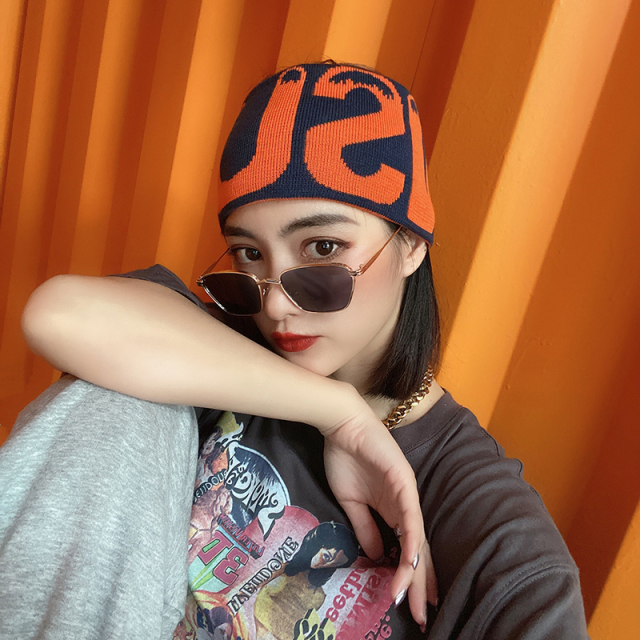 时髦进口发饰秋冬针织毛线宽边发带简约字母弹力发箍运动滑雪头饰