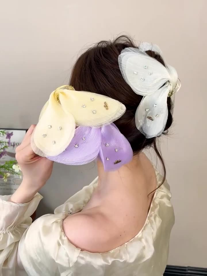 网纱蝴蝶抓夹2025新款后脑勺盘发鲨鱼夹女大号高级感发夹发卡头饰