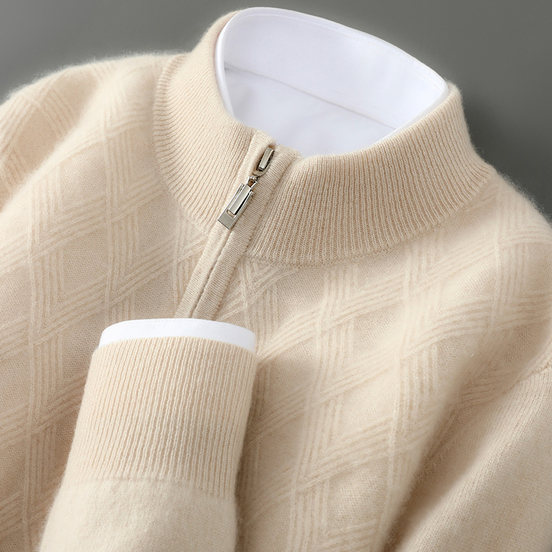 男士半高领拉链加厚套头毛衣高端商务休闲羊绒针织衫秋冬打底冬季