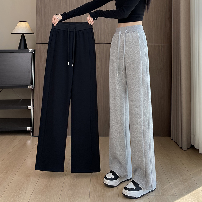 灰色运动裤女2025春秋新款高腰窄版直筒卫裤香蕉休闲阔腿九分裤子