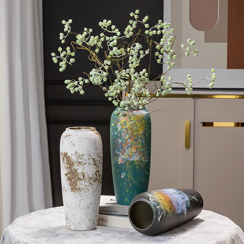 莫奈的花园绿色梦幻泡泡陶瓷花瓶侘寂风花器银柳水培插花桌面花瓶