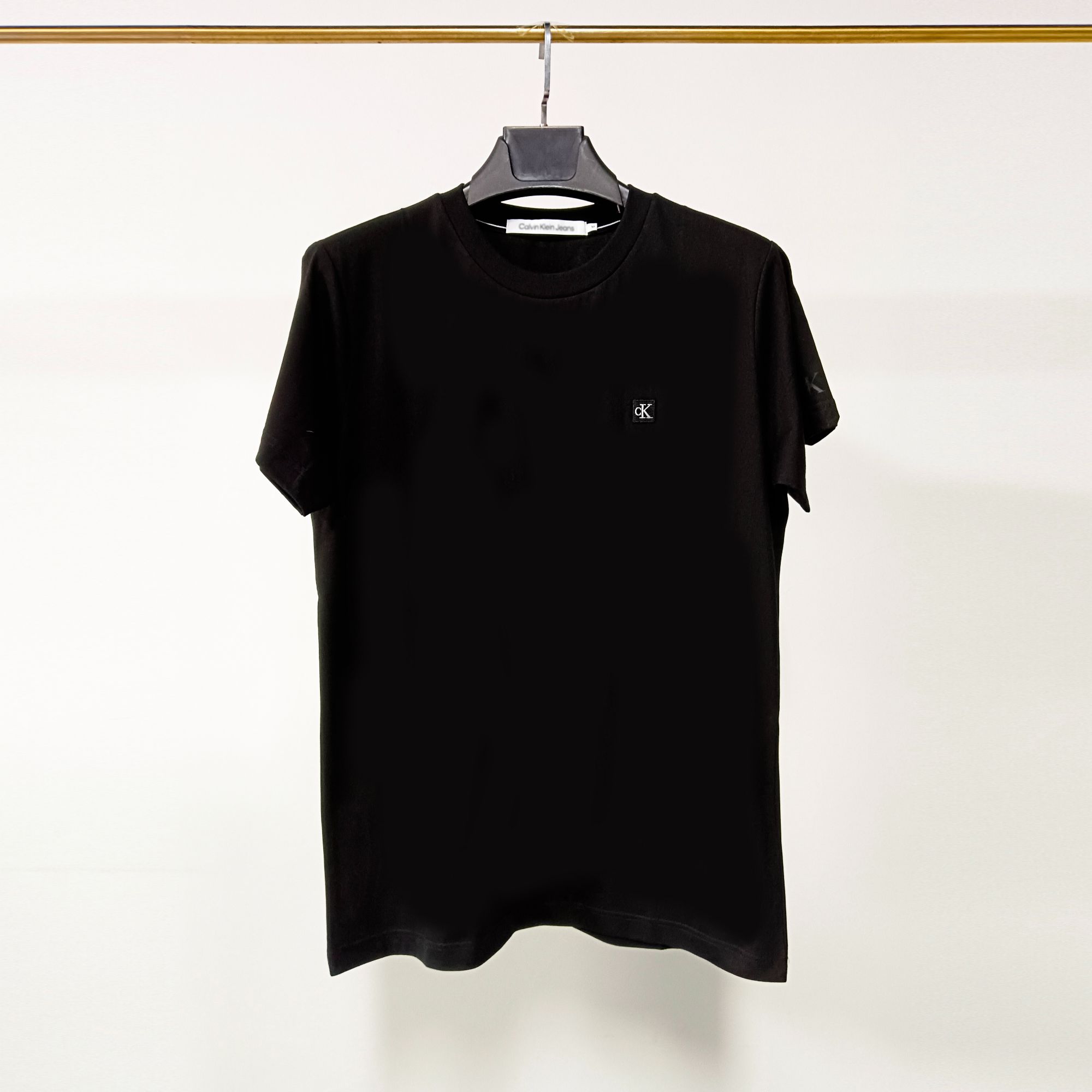 CK春夏男士新款透气半袖简约休闲方标刺绣圆领棉男女同款短袖上衣